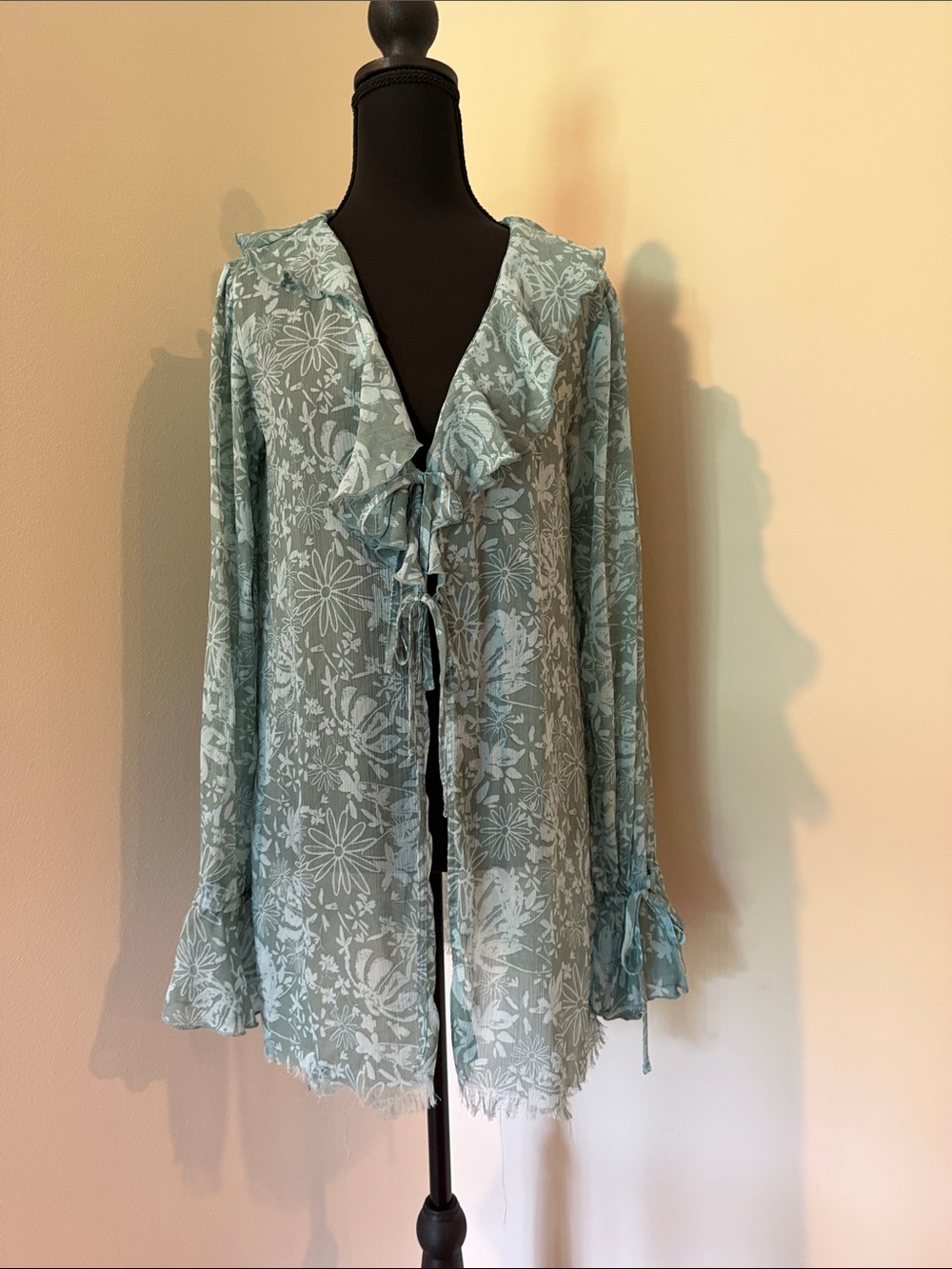 wild fable Aqua Floral Sheer Ruffle Tie Swim Coverup